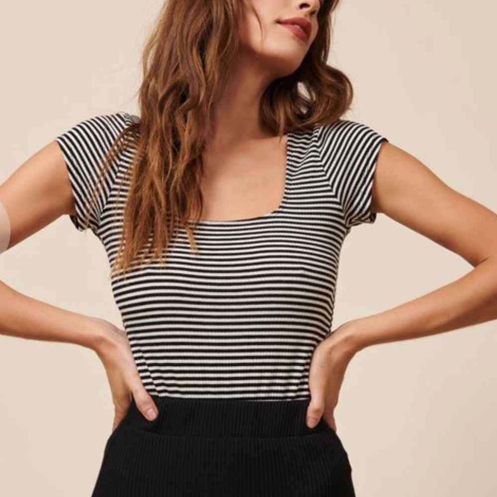 Whimsy + Row Black White Stripe Cory Bodysuit Size M